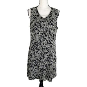 Vintage 90s GAP Black Floral Jacquard Sleeveless Button Down Mini Sheath Dress